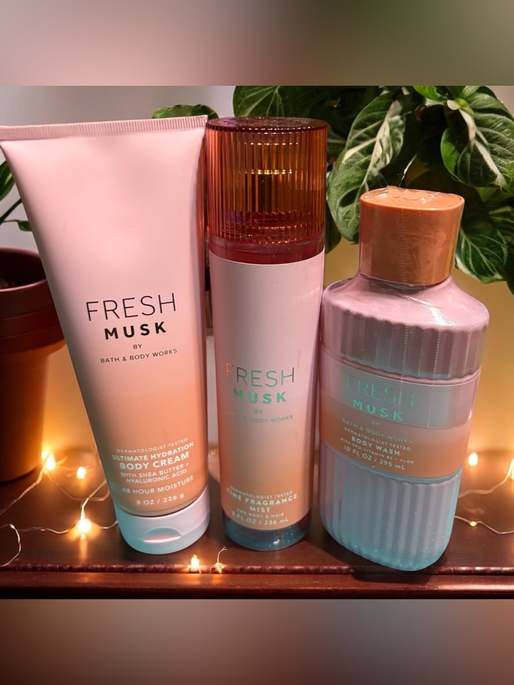 Bath & Body Works Fresh Musk Lotion, Mist & Body Wash Trio in Pink and Peach